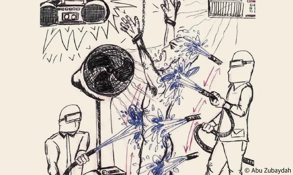 Abu Zubaydah made several drawings, including this one, to depict the torture he experienced at secret CIA black sites.