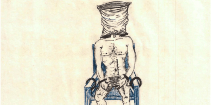 Un dibujo del prisionero de Guantánamo Abu Zubaydah de su tortura en una prisión secreta de la CIA.
