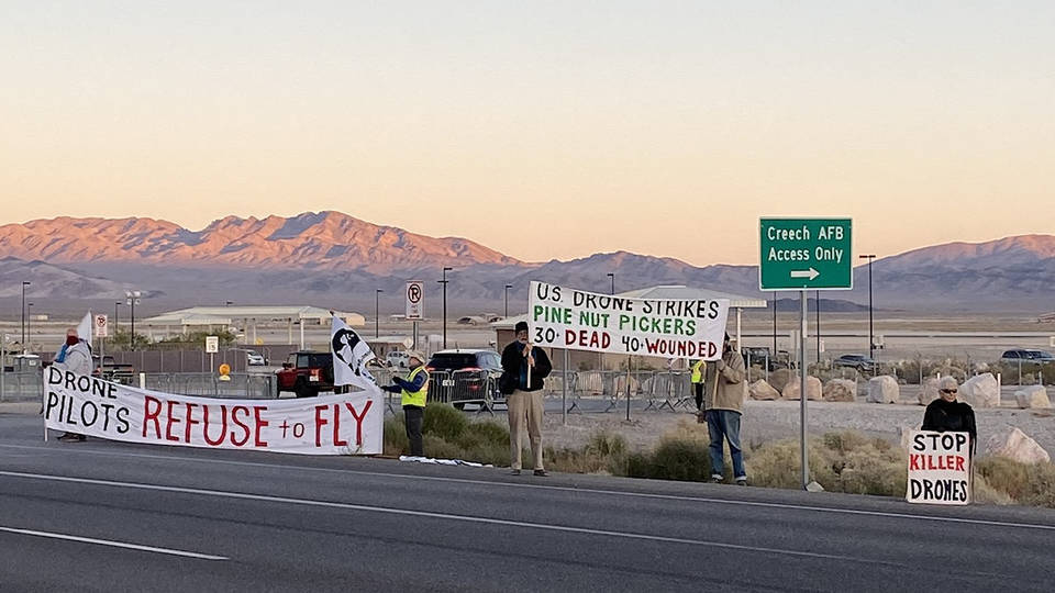 H12 nevada anti drone protest arrests air foce base creech