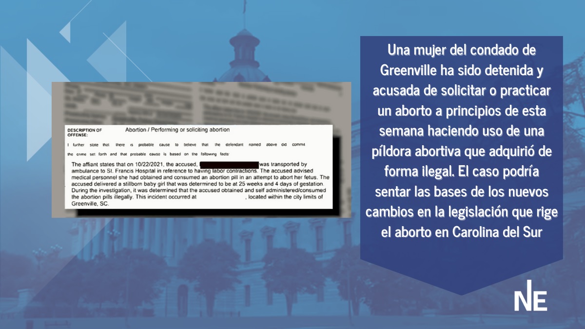 mujer de greenville detenida por abortar con pldora abortiva comprada ilegalmente. SC prosecuting woman for taking abortion-inducing pill